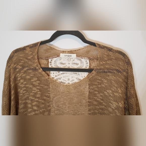 Umgee Tunic Open Knit Oversized Boxy Laced CrochetTan Off White Size Sma… - Picture 4 of 10